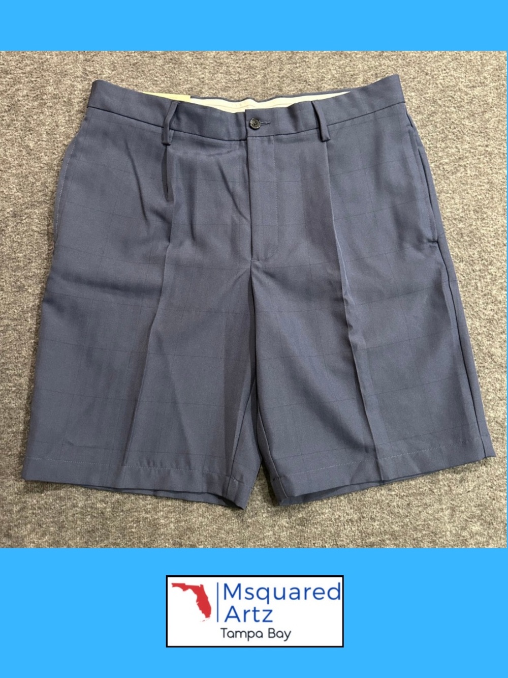 Greg Norman Men's Navy Windowpane Golf Shorts Performance Stretch Size 32